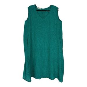 Ichi Antiquities OSFM Gingham Check V Neck Sleeveless Linen/Cotton Green Dress